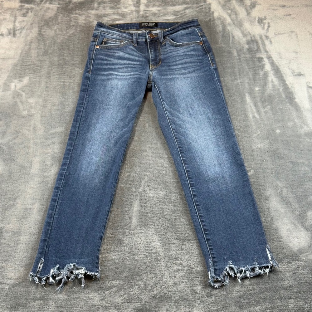 Judy Blue Relaxed Fit Distressed Raw Hem Jeans Medium Wash JB82102DK Size 1/25